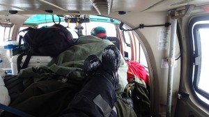 Quite some cargo - up to the roof - on the helicopter made sitting about as comfortable as on a low-fare airline